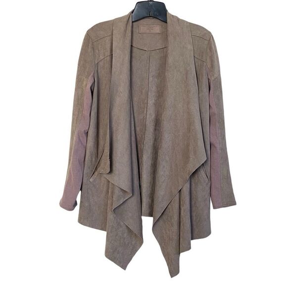 Blank NYC Taupe Faux Leather Suede Open Waterfall Drape Two Way Jacket Sz XS - Picture 15 of 16
